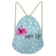 ThiKin Girl Drawstring Bag String Sack Beach Women Travel Storage Package Lip Print Teenagers Backpack Female