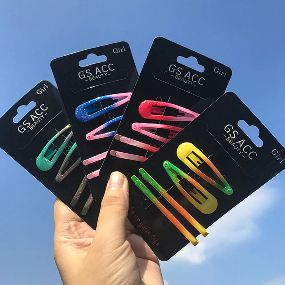 4 шт./набор, градиентные цветные блестящие заколки для волос, яркие цвета, металлические ВВ шпильки, женские заколки, аксессуары для волос, Прямая поставка