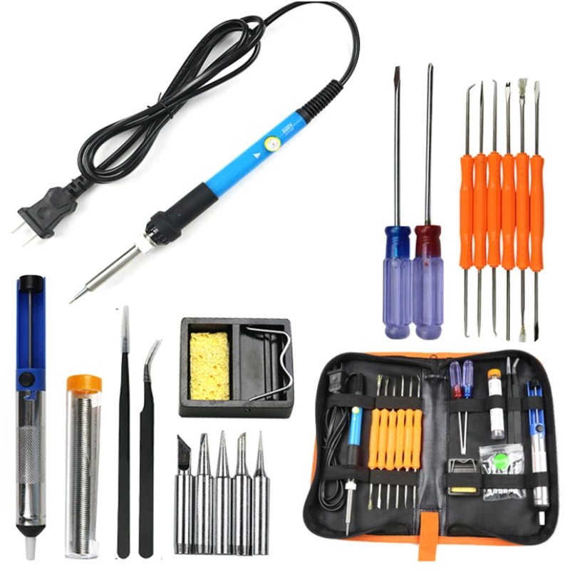 

Honsene 60W Adjustable Temperature Electric Soldering Iron Kit+Adjustable Temperature Welding Iron, 5pcs Tips, Desoldering Pump