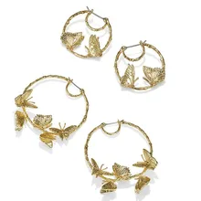 Новая Металлическая Бабочка Круглый Круг Серьги-кольца заявка на цвет золота серьги 2 размера Pendientes модные ювелирные изделия Bijoux