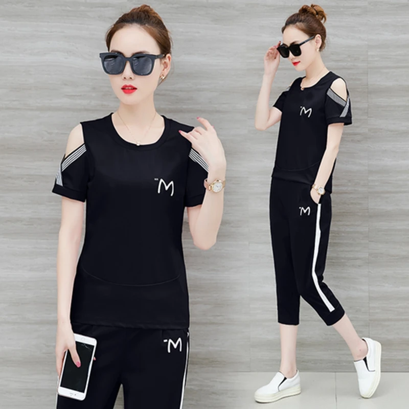 

Top Quality New Fashion Casual 2 piece Women Set Solid Letter O Neck Short Sleeve Short Pants Bodycon Set