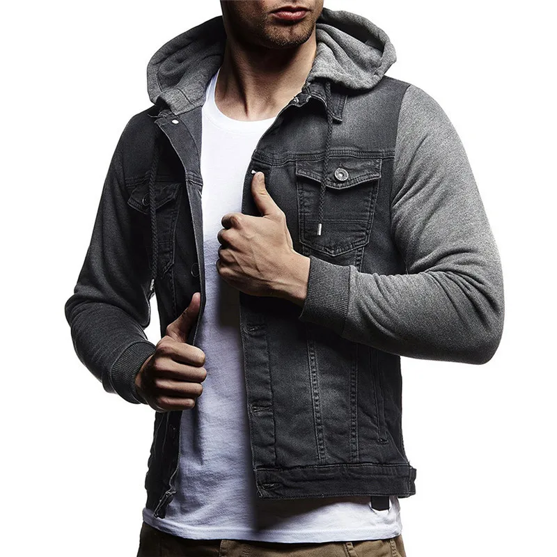 

New 2019 men's fashion jacket hooded men's denim jacket