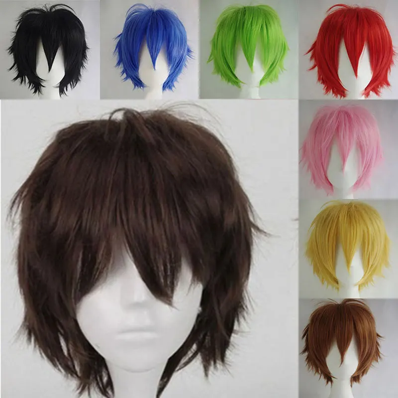 

SNOILITE wig cosplay curta Halloween Short Synthetic Hair Straight brown wig cosplay short red blue orange wig for party