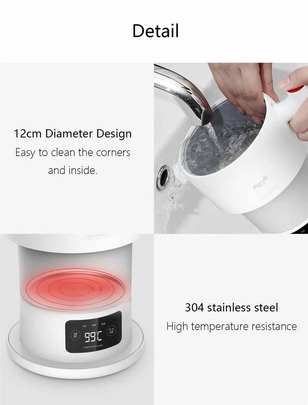 Xiaomi Deerma складной электрический чайник 0.6л портативный чайник для воды с температурным дисплеем смарт-сенсорное управление изоляционный горшок