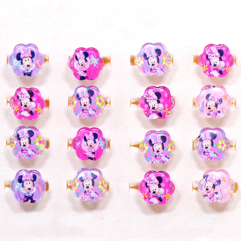 

20pcs Trendy Jewelry Cartoon round heart flower ring Cute animal baby Minnie mouse Rings for kids Girls Children party Gift R156