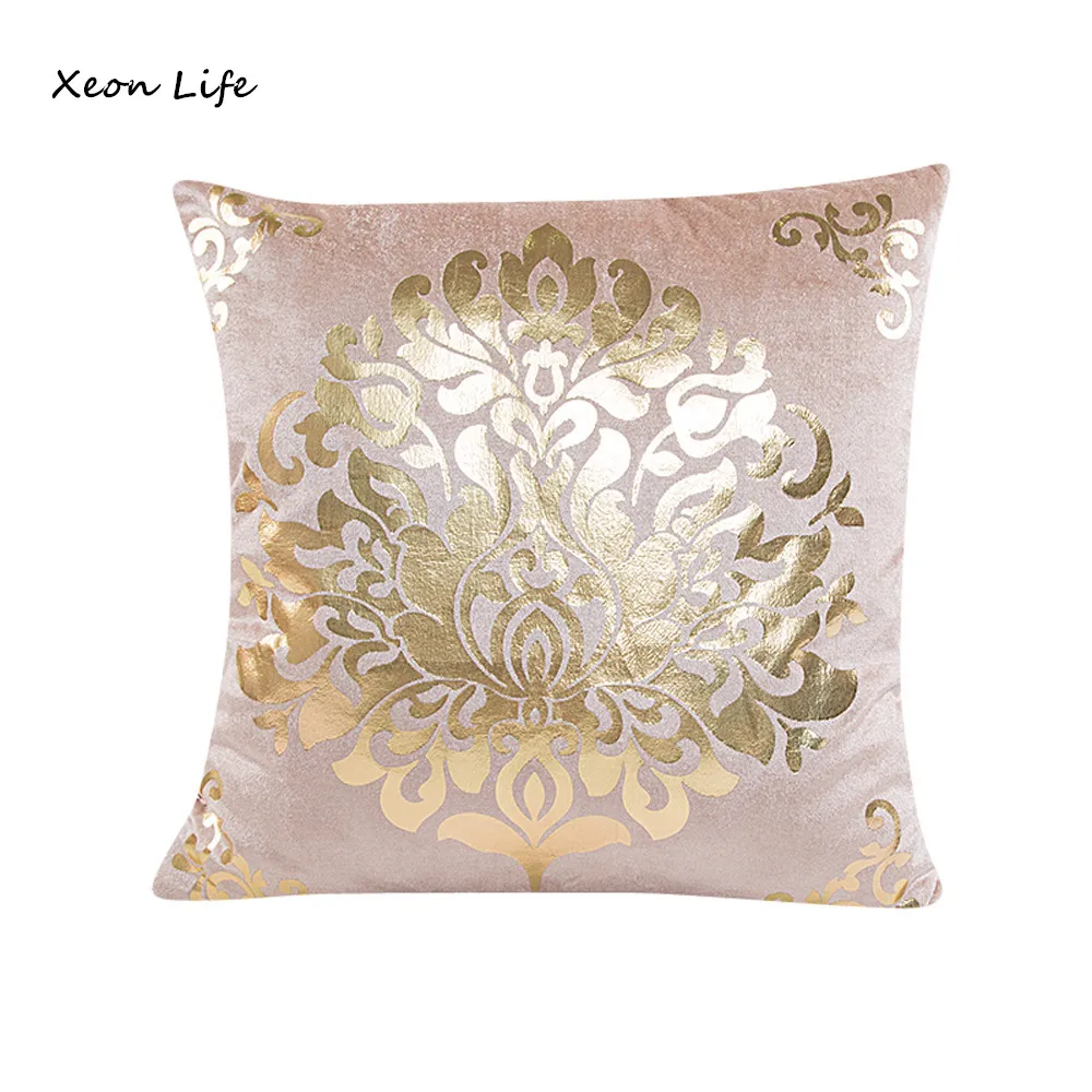 

1pc Square Pillow Case Waist Throw Pillow Cover Home Gold Velvet Bronzing Printing Pillowcase Poszewki Na Poduszki Yastik Kilifi