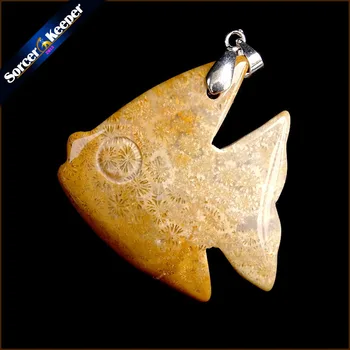 

Real Hand-carved Fish Natural Coral Fossil Stone Lucky Amulet Pendant Beads Necklace For Women Men Fashion Charm Jewelry SS354