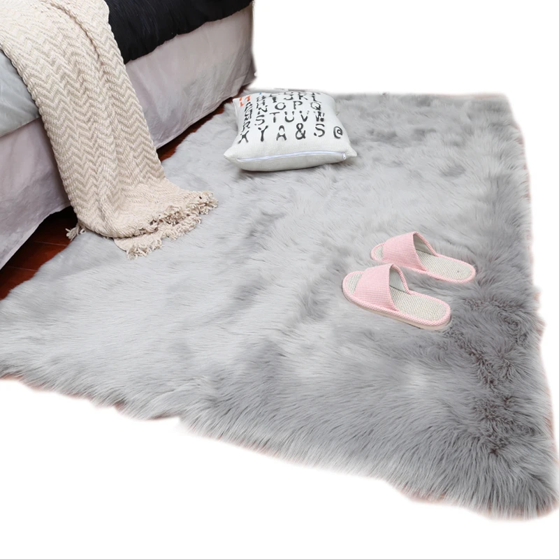 

2019 New Sheepskin Plain Fur Skin Fluffy Bedroom Faux Mats Washable Artificial Textile Area Square Rugs