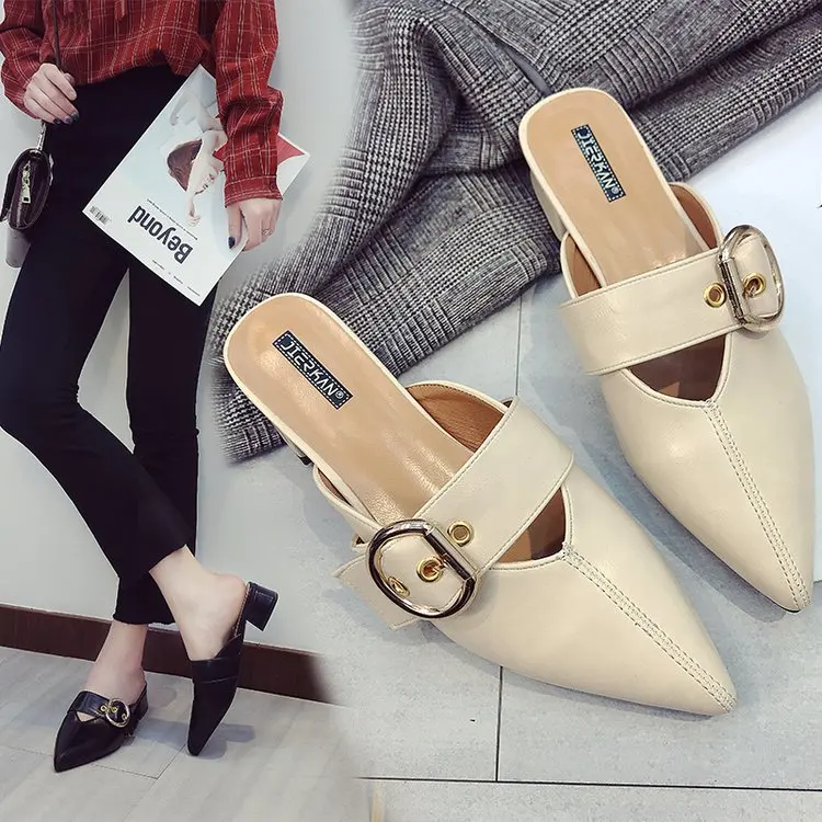 

2019 fashion Korean version of Baotou half slippers outside wearing lazy thick-bottomed pointed thick with sandals women