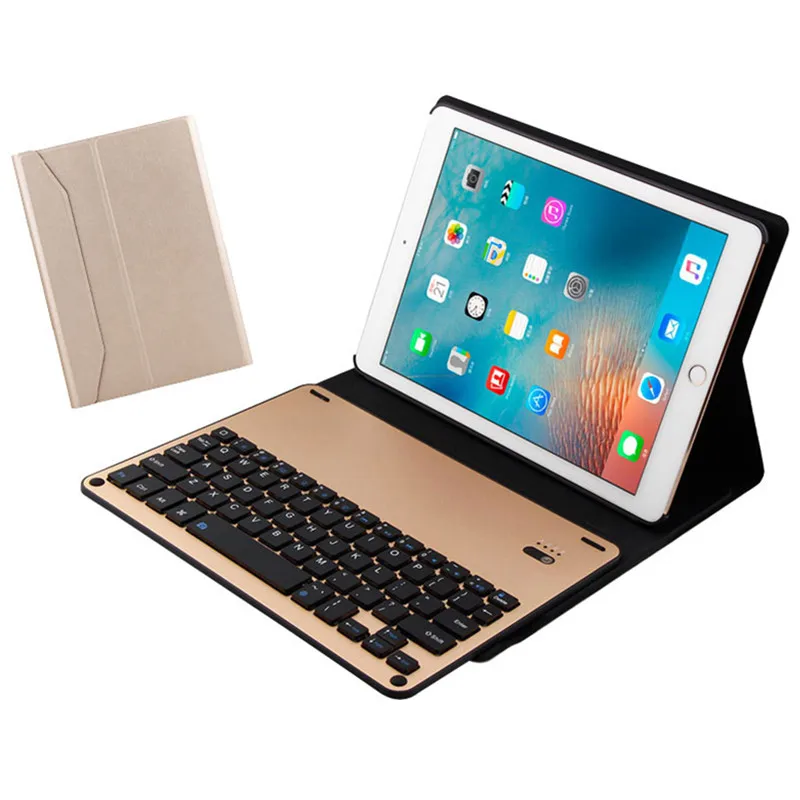 For iPad air Bluetooth Keyboard Leather Case Metal Smart Keyboard Cover Wireless keyboard for ipad air2 /ipad pro9.7+Clear Scree