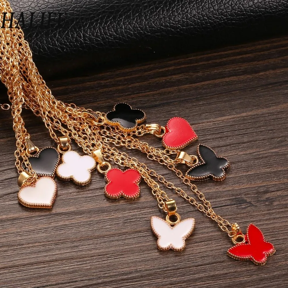 Women Love Heart Butterfly Pendant Necklace Gold Color Necklace Fashion