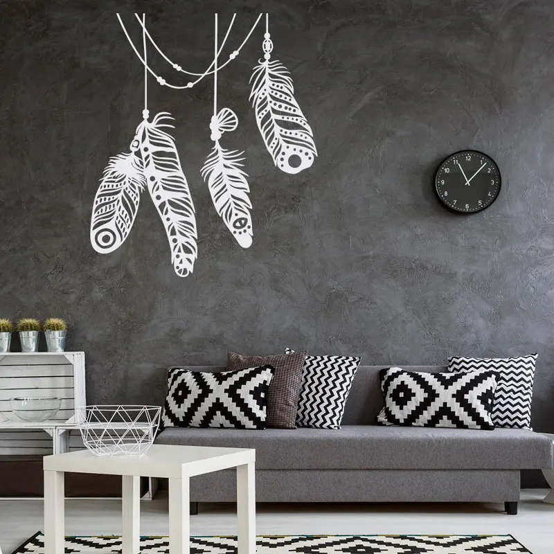 Перо виниловые настенные наклейки Boho настенный Декор для дома богемная