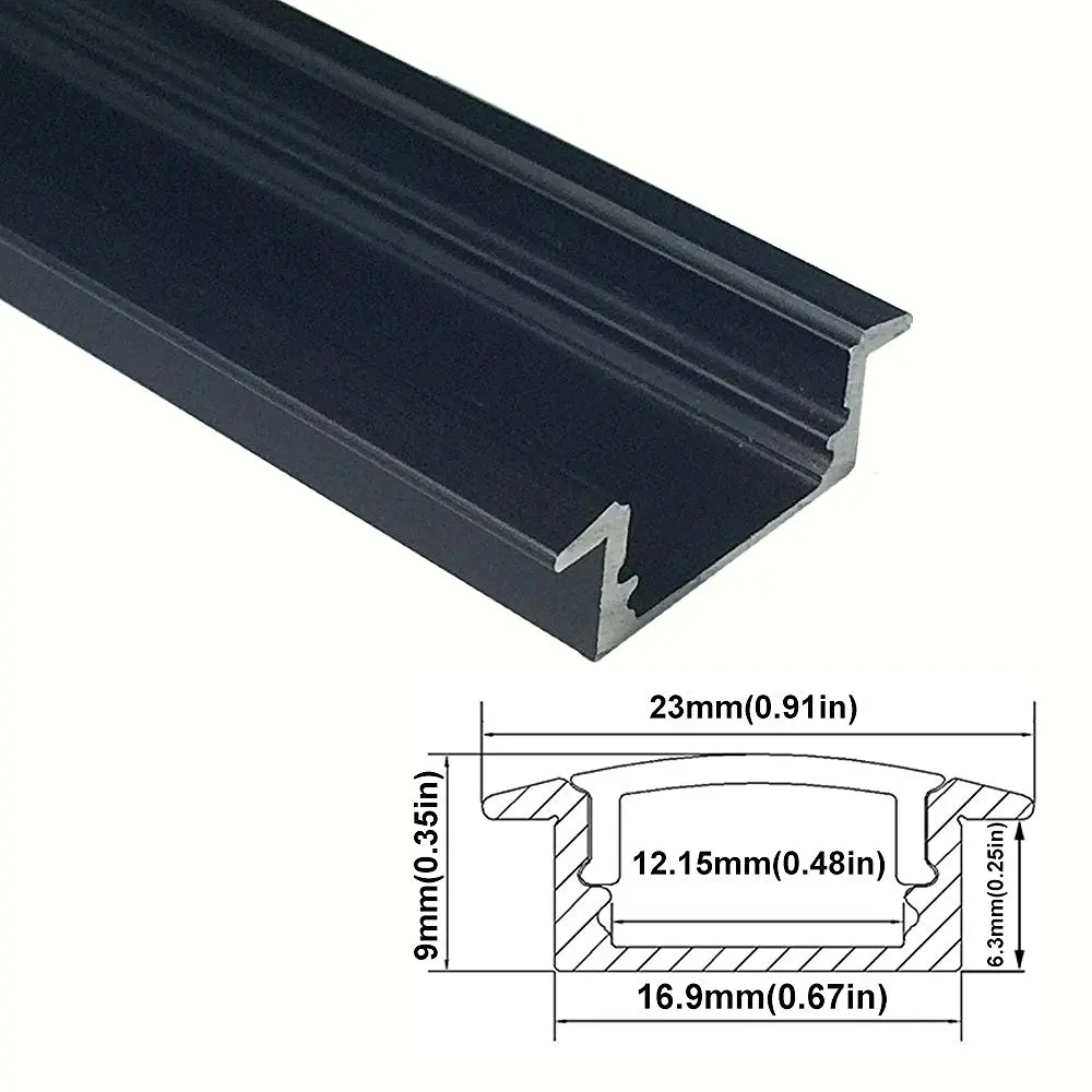 

UnvarySam Black LED Aluminum Channel U profile Flush Mount with Clear Transparent Cover for LED Strip profile 1M