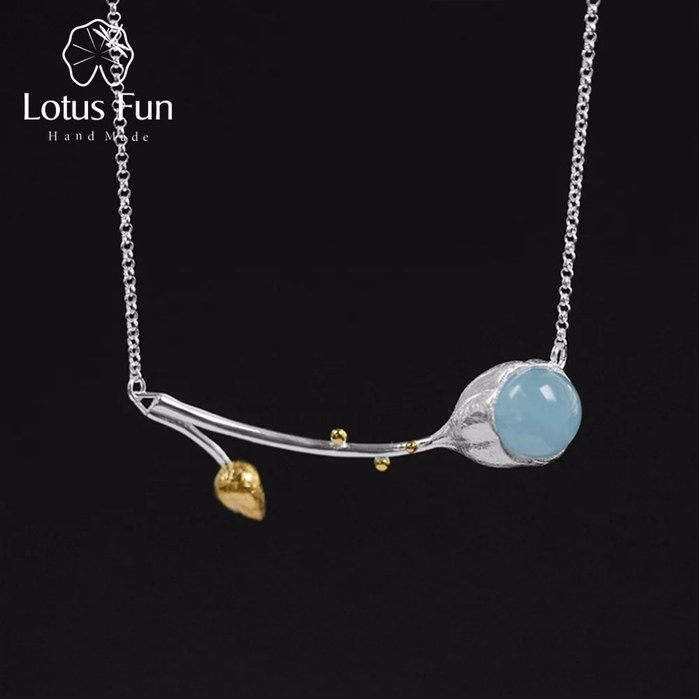 Lotus Fun Real 925 Sterling Silver Necklace Natural Stone Handmade Designer Fine Jewelry Elegant Lotus Buds Necklace for Women