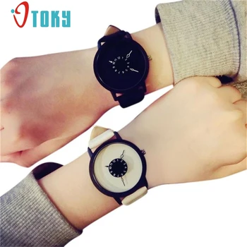

OTOKY Brand Hot Creative Watches Women Men Quartz-watch Unique Dial Design Lovers' Watch Leather Wristwatches Clock Gift C915