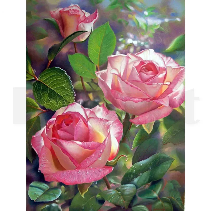 

5D DIY Diamond Painting Pink Rose Diamond Embroidery Flower Diamond Mosaic Cross Stitch Full Round Diamond Decor Home Gift