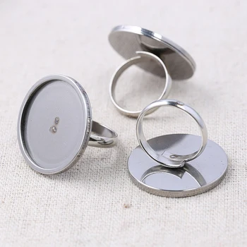 

onwear 5pcs adjustable stainless steel ring blanks 25mm round glass cabochon base settings diy jewelry making findings