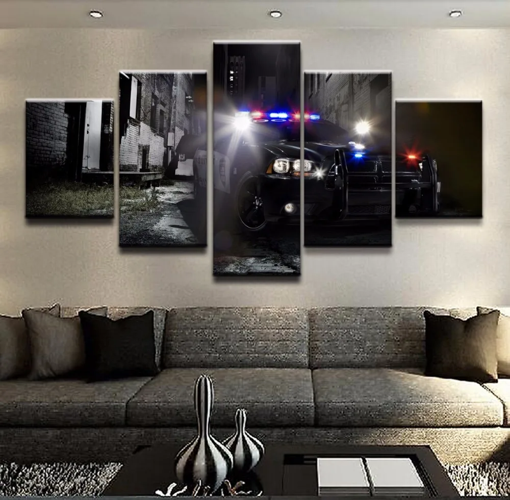 

Unique Wall Art Pictures Living Room Decor One Set Posters 5 Pieces The Police Car Top-Rated Canvas Print Paintings Framework