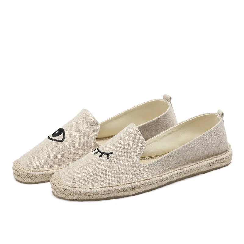 

Fun eye pattern flat slip on espadrilles in sand color