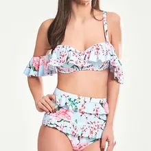 Страуса новая модель высокого качества сексуальный женский пляжный костюм с белыми цветами и подолом с разрезом по бокам треугольный Двухсекционный бикини