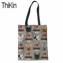 THIKIN женские парусиновые сумки для покупок модная сумка на плечо универсальный мешок Летняя Пляжная французская бульдог рукоделие принт сумка для девочек