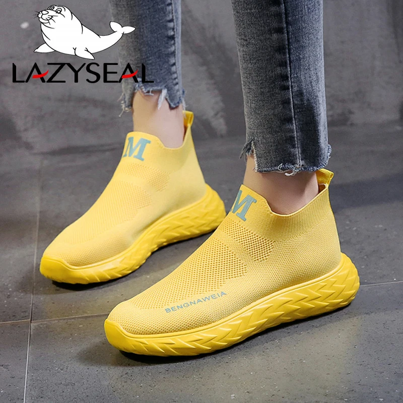 LazySeal дышащие кроссовки на платформе; женская обувь с украшением в виде букв; сетчатые ботильоны с круглым носком; женская прогулочная обувь