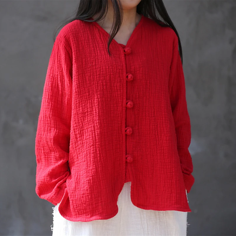 

Cotton And Linen Shirt Long Sleeve Autumn Tops Womens Loose National Vintage Solid Blouses V-Neck Casual Blusas Camisas 2018