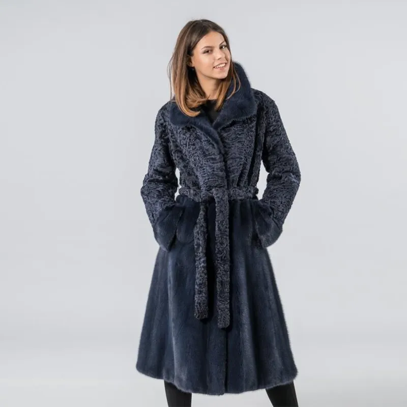 FURSARCAR, новинка, натуральный мех норки, женские зимние пальто, натуральный мех, куртка роскошного размера плюс, Женский Тренч с отложным воротником