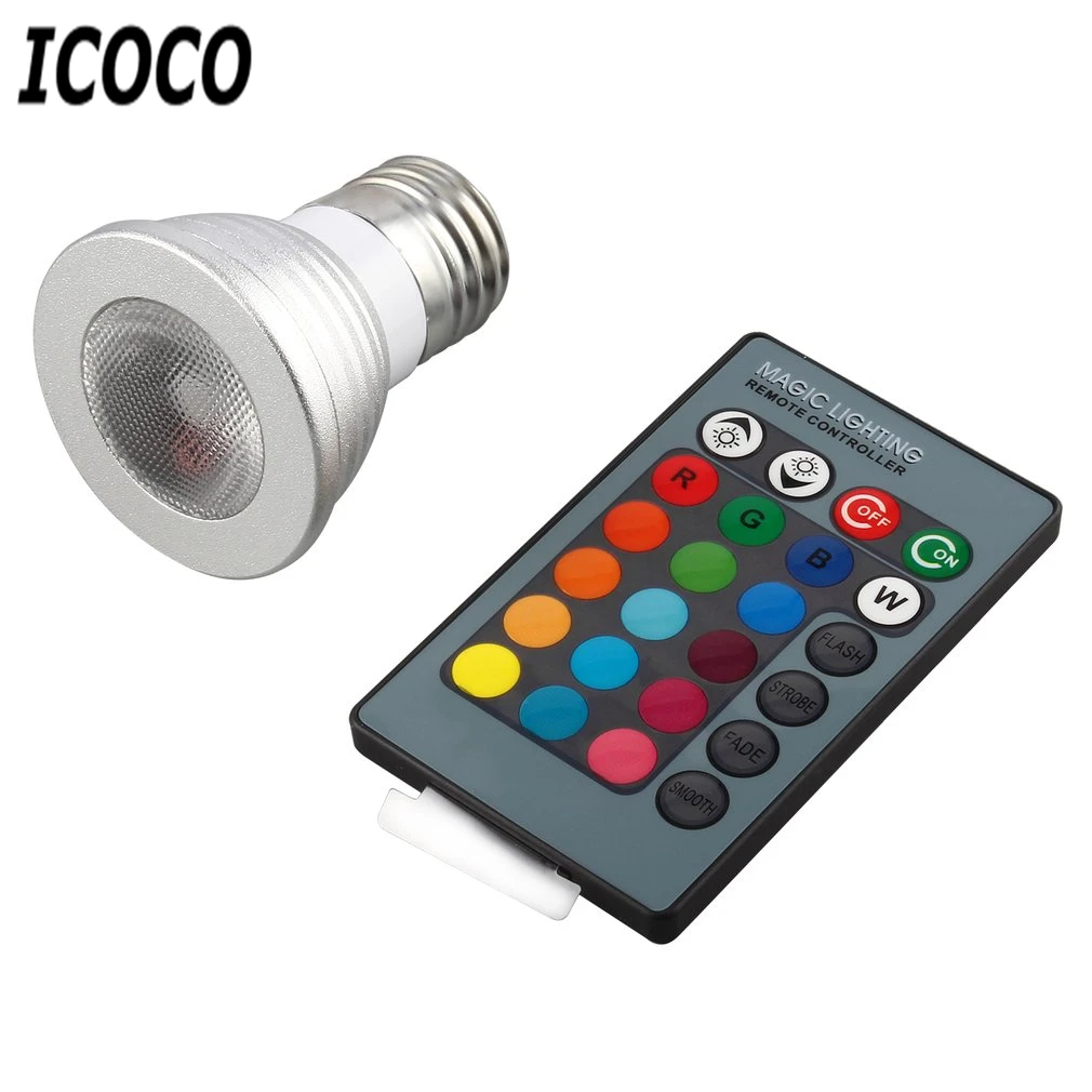 ICOCO 5W E27 мульти изменение цвета светодиодный свет лампы и дистанционное управление ультра яркий экологически чистый без УФ ИК излучения