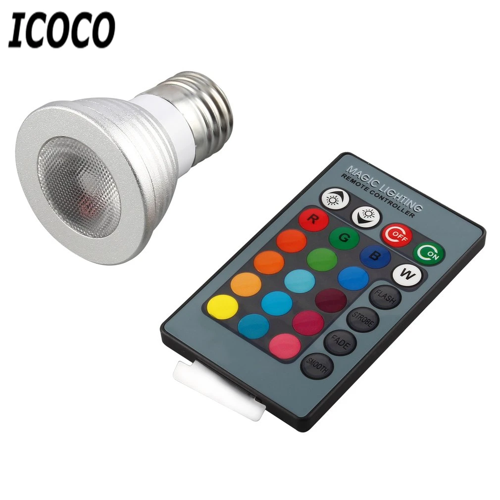 

ICOCO 5W E27 Multi Color Change RGB LED Light Bulb Lamp & Remote Control Ultra Bright Environment-friendly No UV IR Radiation