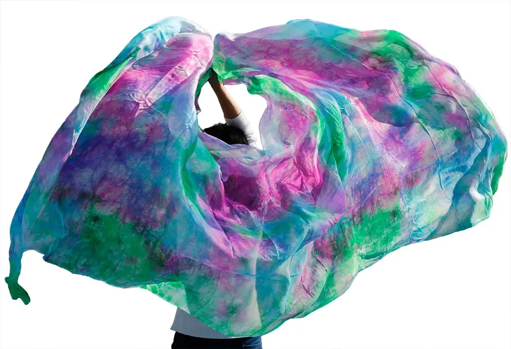 

Customized 100% Real Silk Bellydance Veil Popular Hand Dyed Natural Silk Belly Dance Accessories Gradient Color Silk Veil 5Sizes