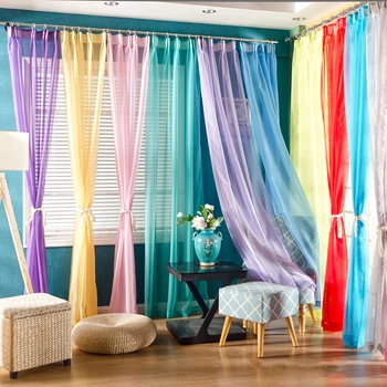 

Window Treatment Romantic Sheer All-match Wedding Ceiling Tulle Drapes Soft Multi Color Voile Curtains For Living Room Bedroom