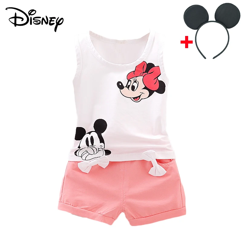 Одежда для маленьких девочек Disney Mickey Minnie Корейская одежда с коротким рукавом