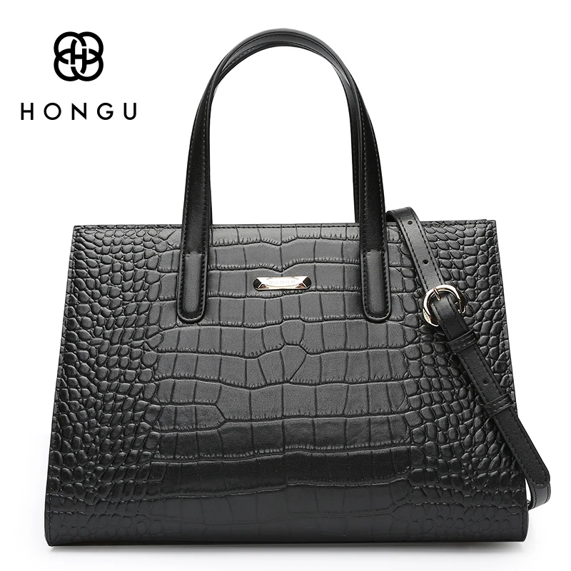 

HONGU Ladies Alligator Real Crocodile Pattern Leather Bags Women Handbags Fashion Big Shoulder Zipper Versatile Busines BagsTote
