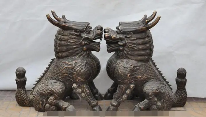 

S00080 chinese bronze evil spirits town house Kirin Unicorn Kylin Guardian beast statue