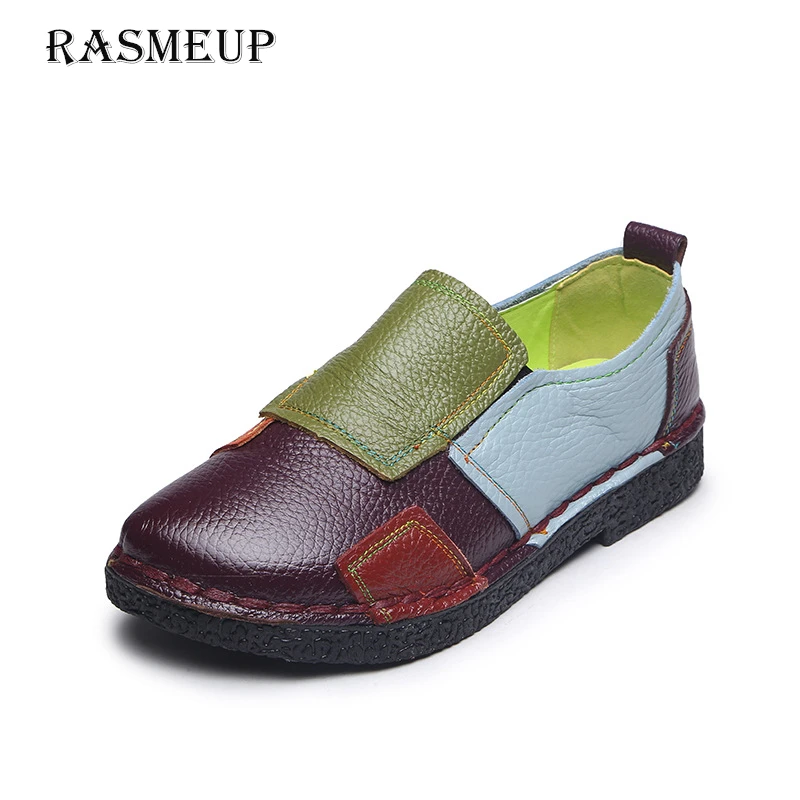 RASMEUP/Женская обувь на плоской подошве из натуральной кожи ручной работы; коллекция года; сезон осень; женские лоферы на мягкой подошве; повседневная женская обувь на плоской подошве; Мокасины без застежки