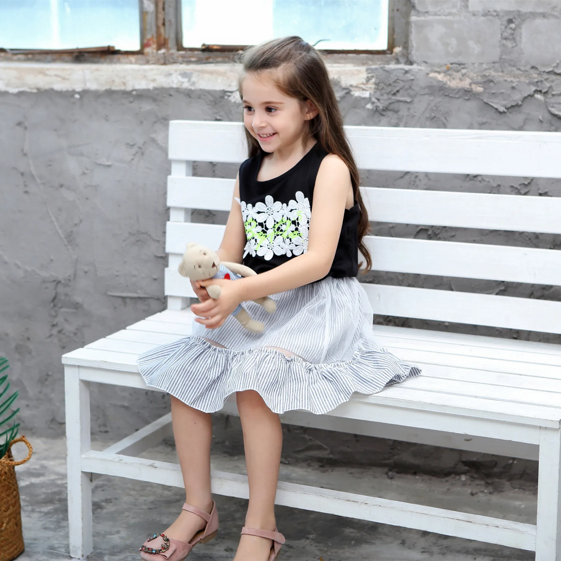 

2019 Girl Pure Cotton Lace Girl Clothes Set Stripe Teenage Girls Clothing Thanksgiving Outfits Baby Christmas Outfit Kids Shirt