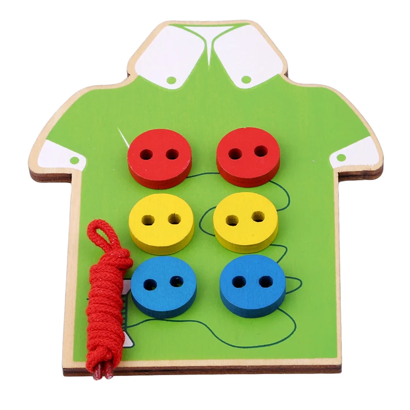 Kids Montessori Educational Toys Children Beads Lacing Board Wooden Toys Toddler Sew On Buttons