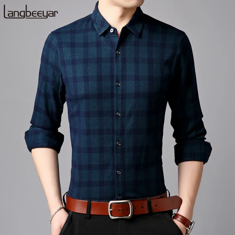 

2019 Fashion Brand Designer Flannel Shirts Man Plaid Korean Slim Fit Street Wear Long Sleeve High Quality Casual Mens Clothes