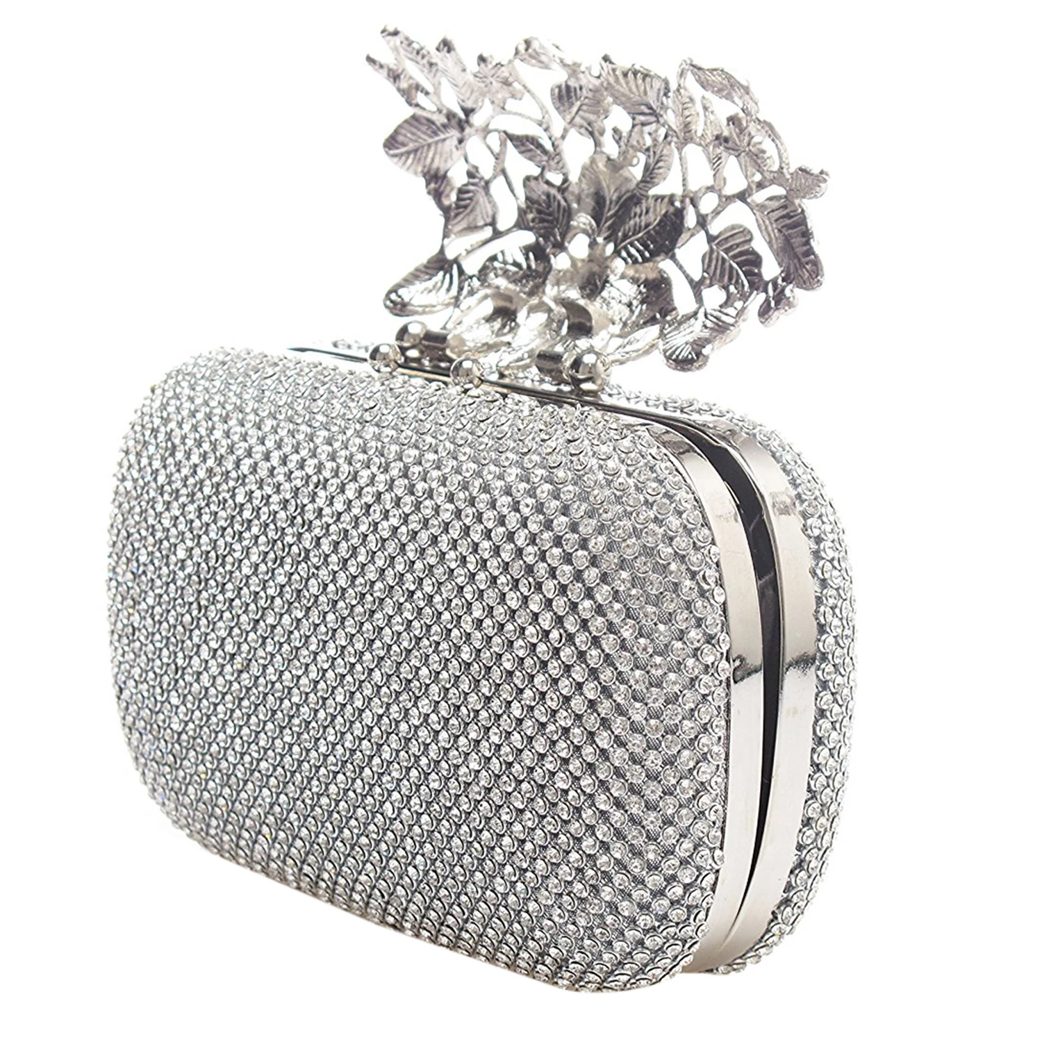 Unique Clasp Silver Diamante Crystal Diamond Evening bag Clutch Purse Party Bridal Prom Unique Clasp Silver Diamante Crystal Diamond Evening bag Clutch Purse Party Bridal Prom