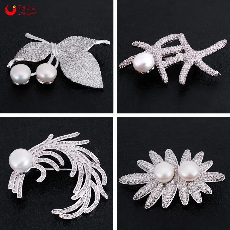 Women's Crystal Pearl Flower Brooches Elegant Rhinestone Floral Statement  Brooch Pins Fashion Jewelry Accessories for Women Girl Gift