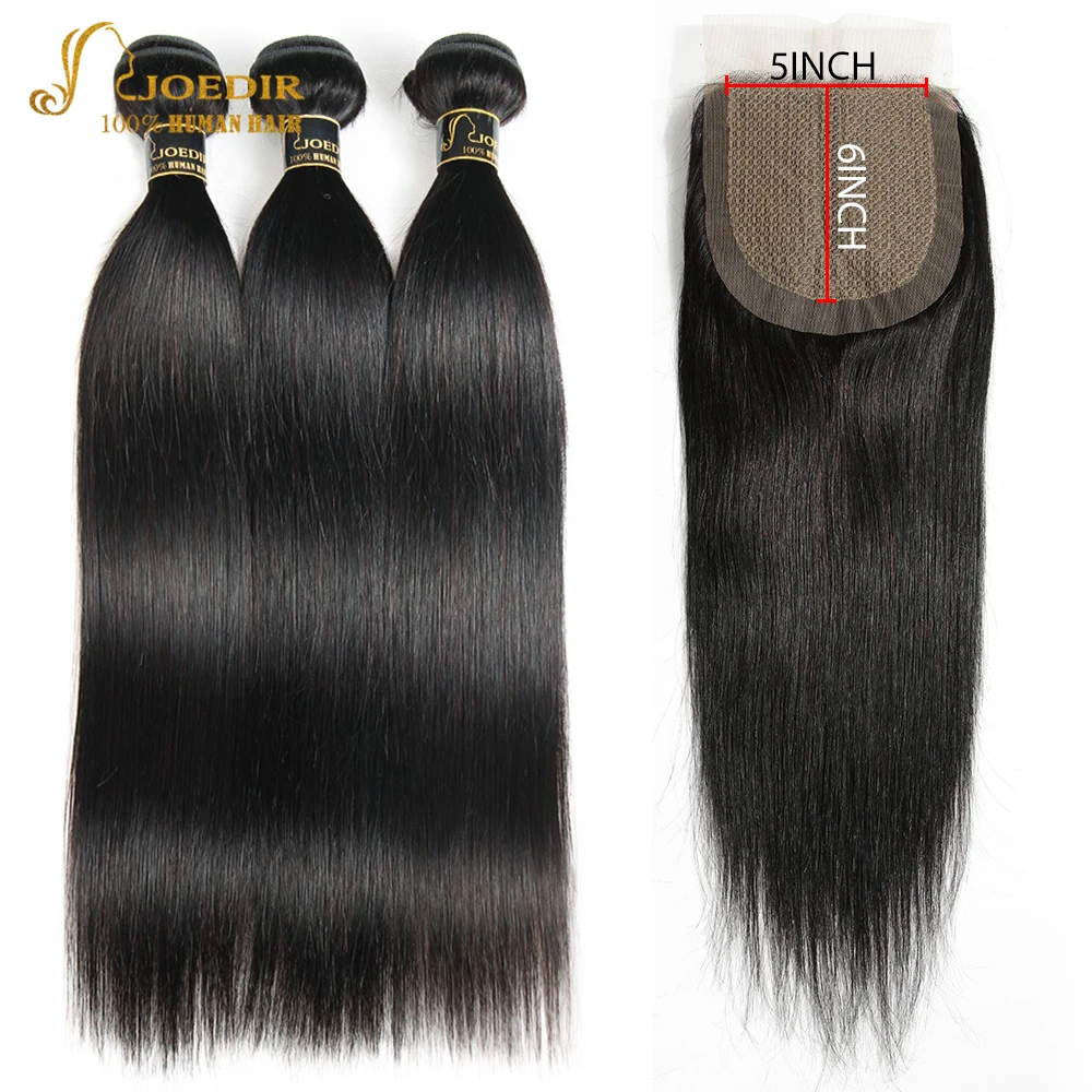 

Joedir Hair 5*6 Lace Closure With Bundles Malaysian Straight Hair Bundles With Closure 3 Bundles With Closure With Baby Hair
