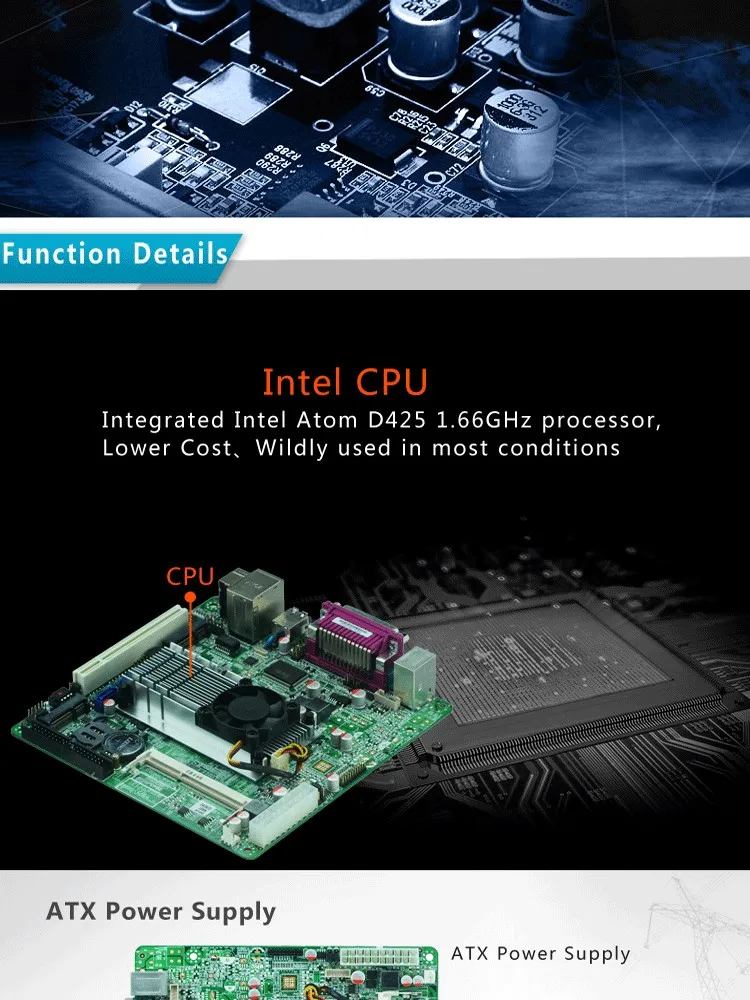 Mini-ITX Промышленная материнская плата Intel Atom N455 Процессор безвентиляторный POS материнская плата