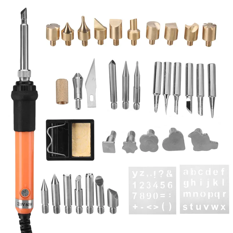 

New 60W Tool Set Adjustable Temperature Electric Iron Soldering Iron Station Solder Tip with Pyrography Brush Set