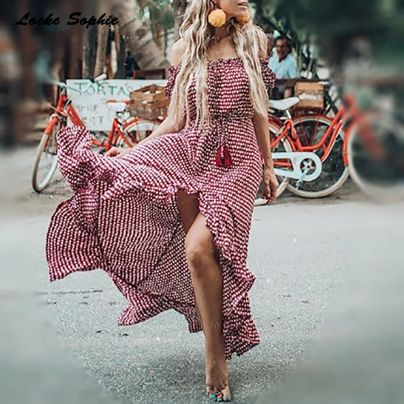 High waist Ladies Plus size Sexy beach dresses 2019 Summer cotton blend Splicing irregular Fork opening Dress women Skinny Dress