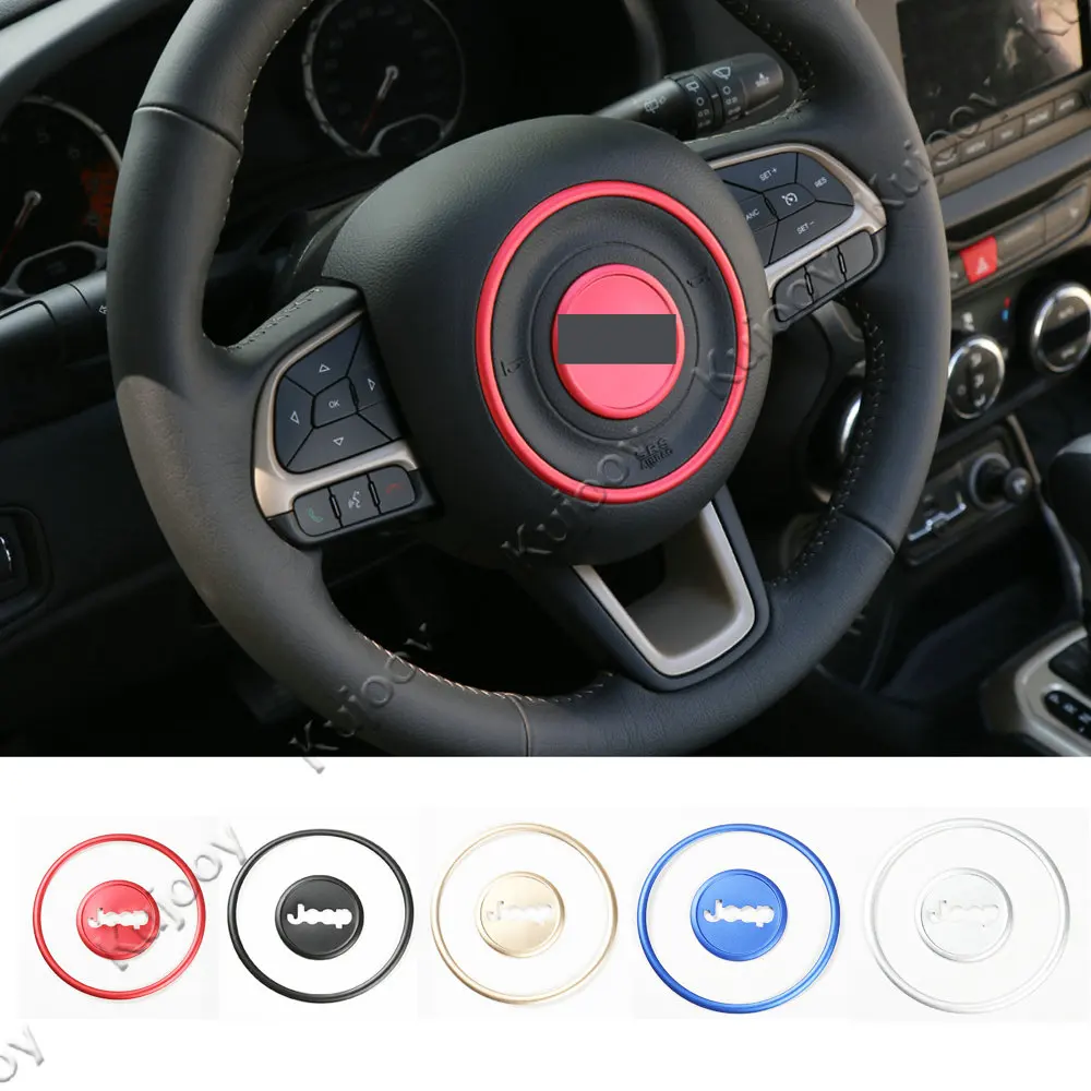 

2PCS Silver Red Gold Blue Aluminium Alloy Steering Wheel Decorative Cover Sticker Ring for Jeep Renegade 2015 2016 2017 5 Color