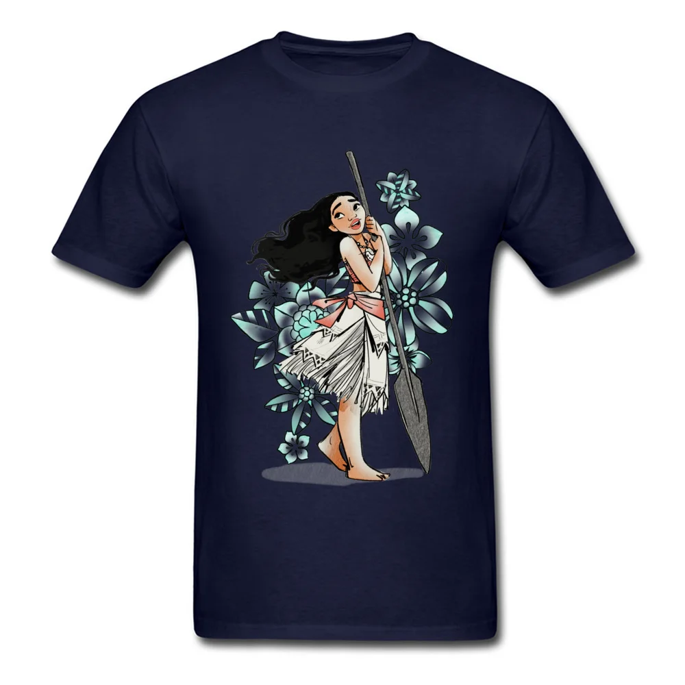 Moana Floral Sketch Summer Fall Cotton Fabric Round Collar Tops & Tees Short Sleeve Family Tee-Shirts New Design T-Shirt Moana Floral Sketch navy