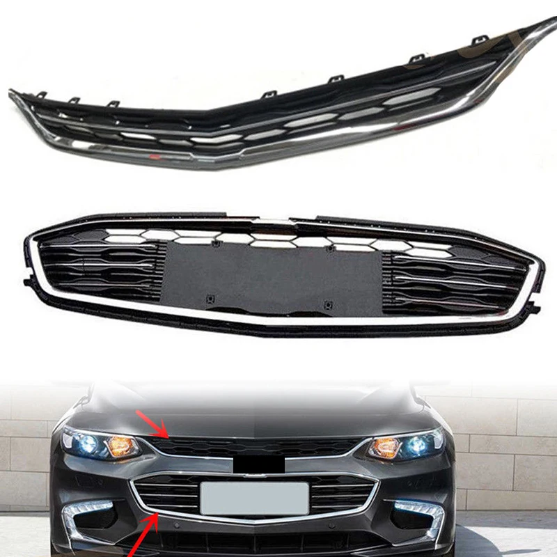 

2Pcs Car Racing Grille For Chevrolet Malibu 2016 2017 2018 Grill ABS Radiator Chrome Mesh Horizontal Front Bumper Lower Modify