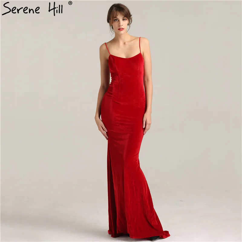 

Elegant Spaghetti Straps Red Mermaid Long Evening Dresses 2019 Sexy Backless Prom Dress Party Gown Serene Hill BLA6265