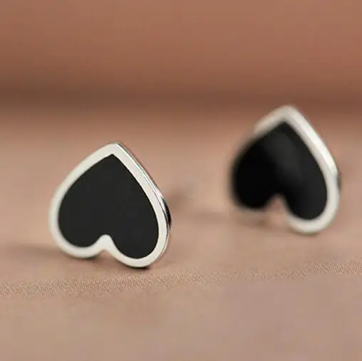 Real 925 Sterling Silver Black Heart Stud Earrings For Women S Real 925 Sterling Silver Black Heart Stud Earrings For Women S Fashion Jewelry Brincos Brinco In From